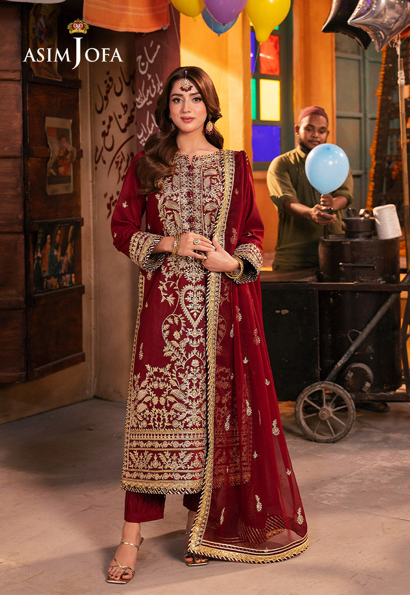 AJKK-20 EMBROIDERED TWISTED SILK 3 PCS |Asim Jofa