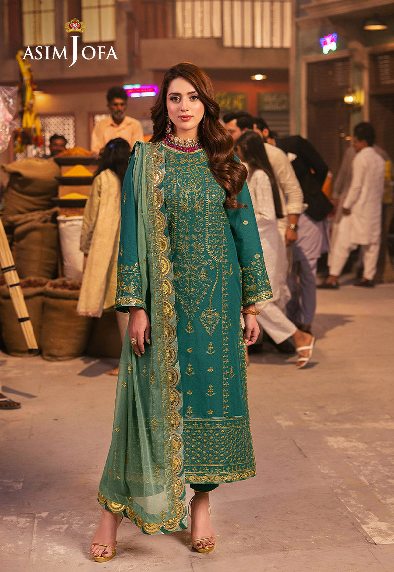 AJKK-27 EMBROIDERED TWISTED SILK 3 PCS |Asim Jofa