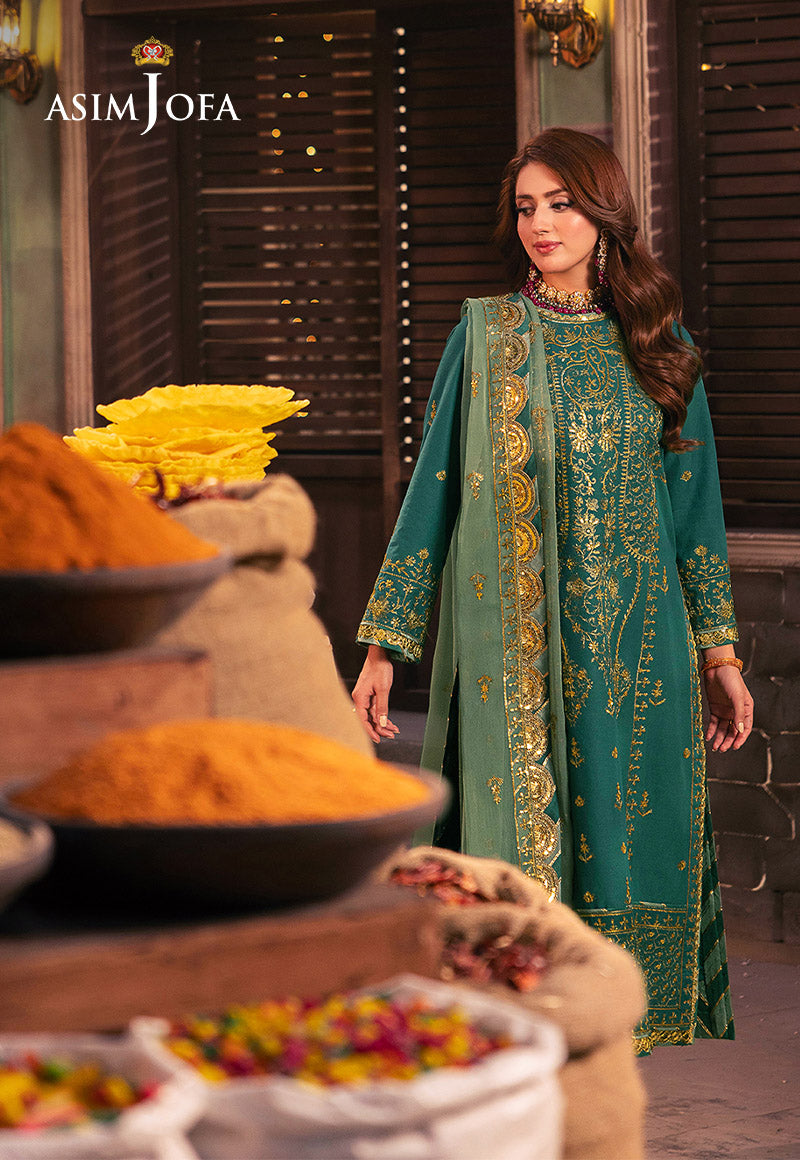 AJKK-27 EMBROIDERED TWISTED SILK 3 PCS |Asim Jofa