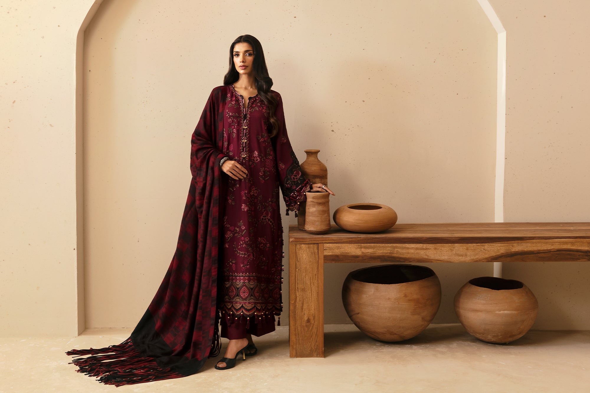 EMBROIDERED SUIT (E0456/203/402) | Rozana | ETHNC