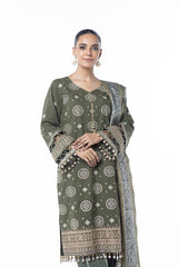 Three Piece Embroidered Thick Cambric Shirt with Block Print Dupatta | Festive | Al Karam