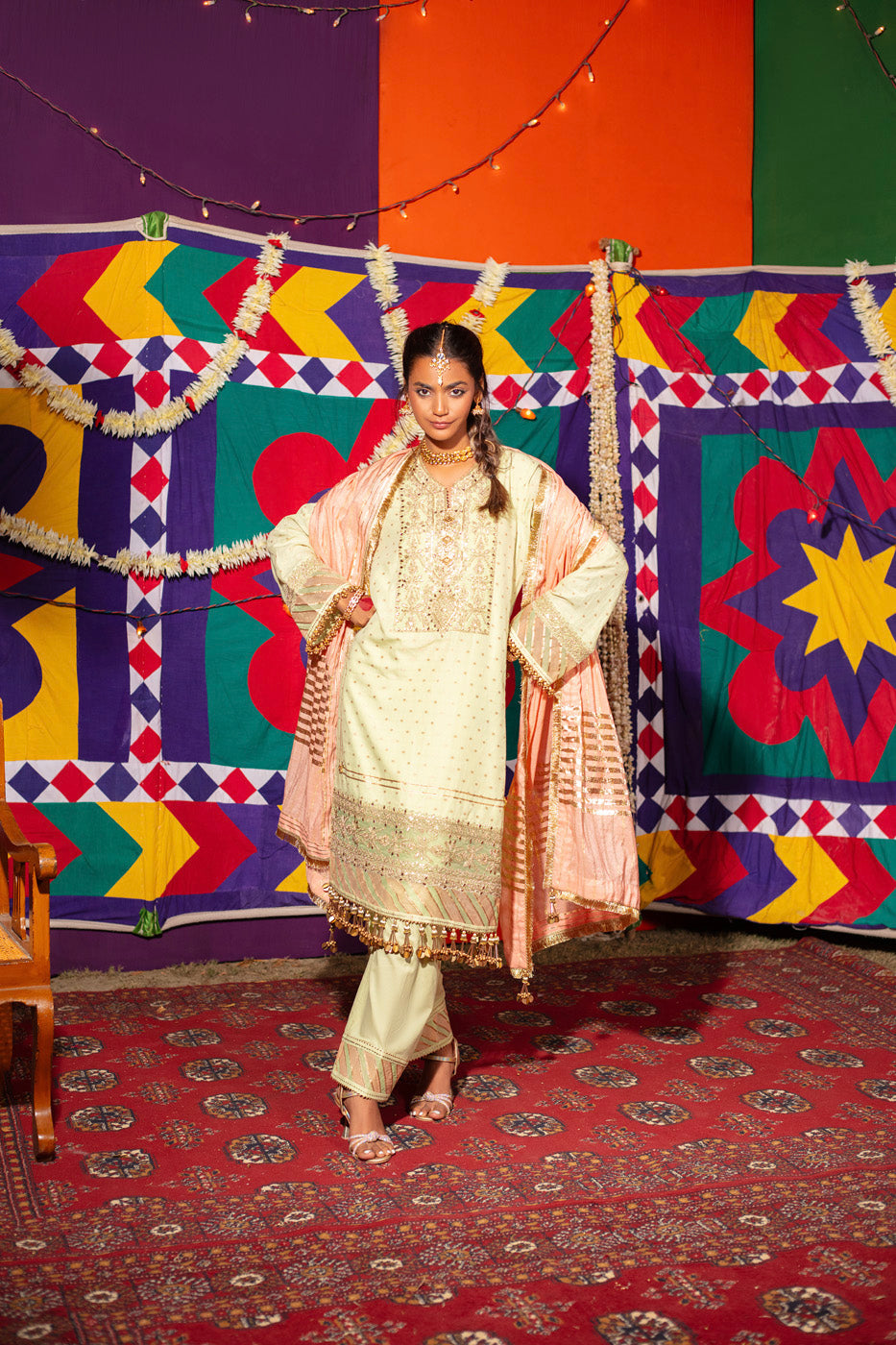 Three Piece Embroidered Jacquard Lurex Shirt with Zari Jacquard Dupatta | Festive | Al Karam