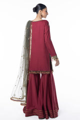 Three Piece Embroidered Cotton Satin Shirt with Dyed Polynet Dupatta | Festive | Al Karam