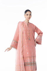 Three Piece Embroidered Jacquard Shirt with Printed Poly Chiffon Dupatta | Festive | Al Karam