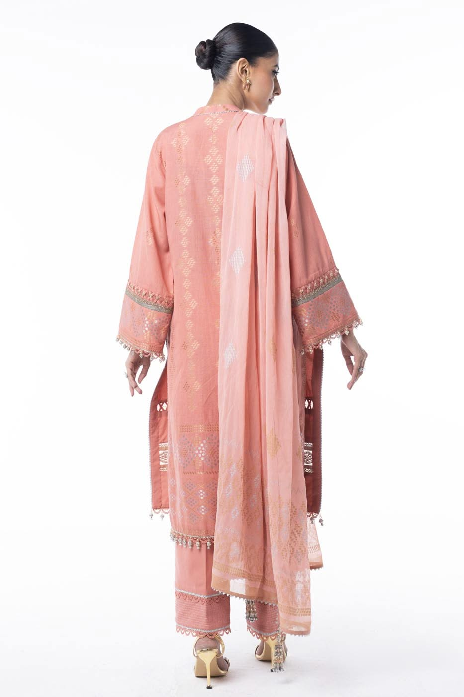 Three Piece Embroidered Jacquard Shirt with Printed Poly Chiffon Dupatta | Festive | Al Karam