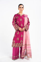 2 Pc Printed Embroidered Indian Silk Shirt With Yarn Dyed Dupatta | Festive | Al Karam