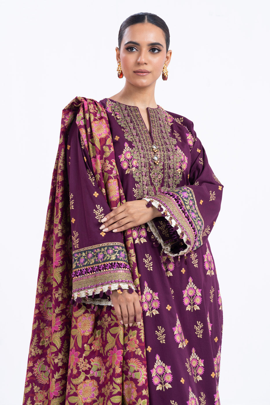 2 Pc Printed Thin Cambric Shirt With Printed Thin Cotton Silk Dupatta | Festive | Al Karam