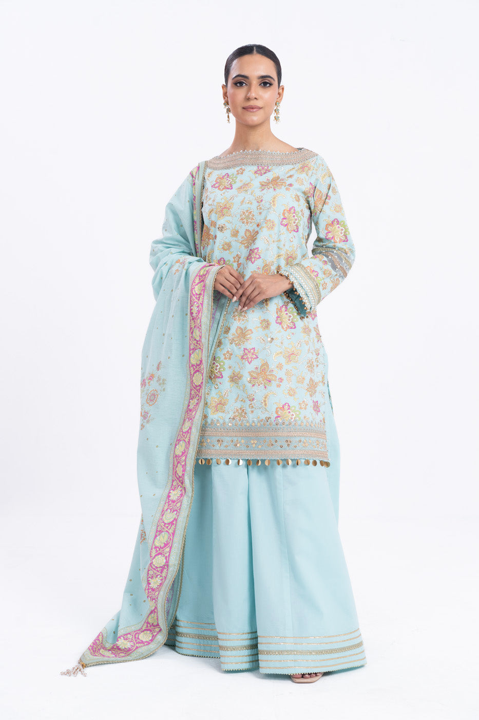 2 Pc Printed Embroidered Thin Cambric Shirt With Printed Thin Cotton Silk Dupatta | Festive | Al Karam