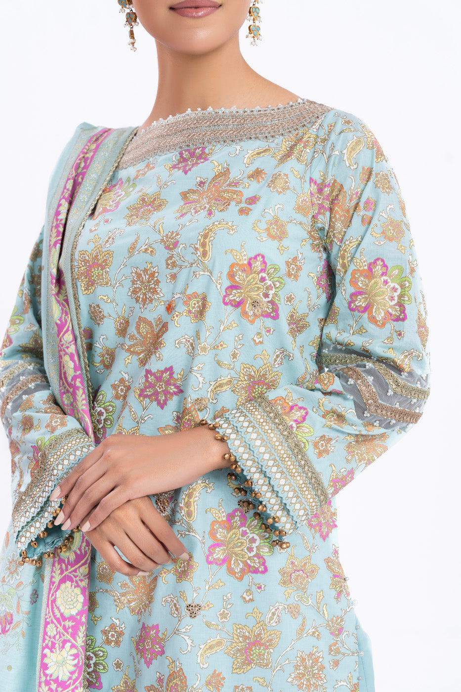 2 Pc Printed Embroidered Thin Cambric Shirt With Printed Thin Cotton Silk Dupatta | Festive | Al Karam