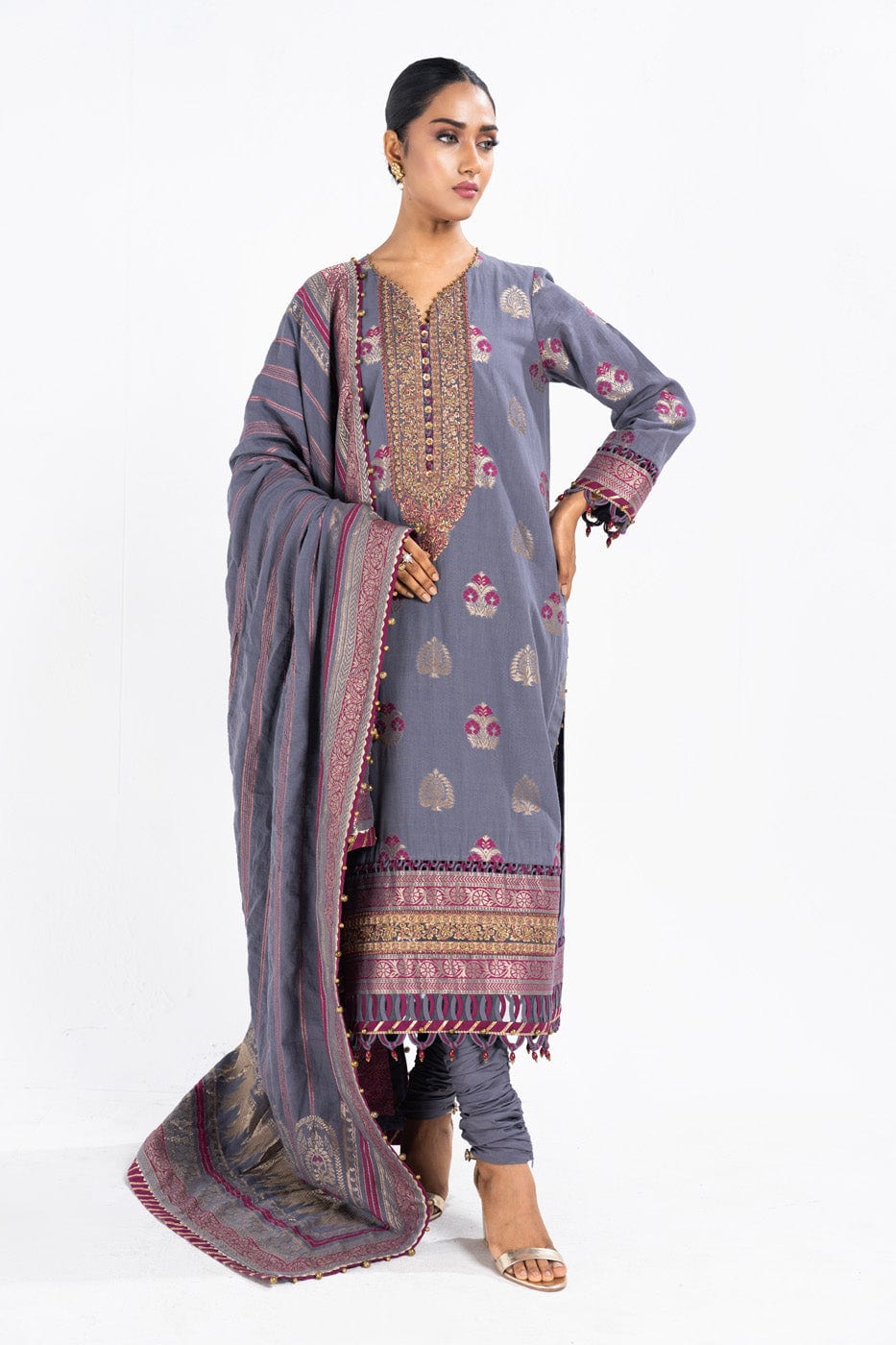 3 Pc Dyed Jacquard Shirt With Dyed Jacqaurd Dupatta | Festive | Al Karam