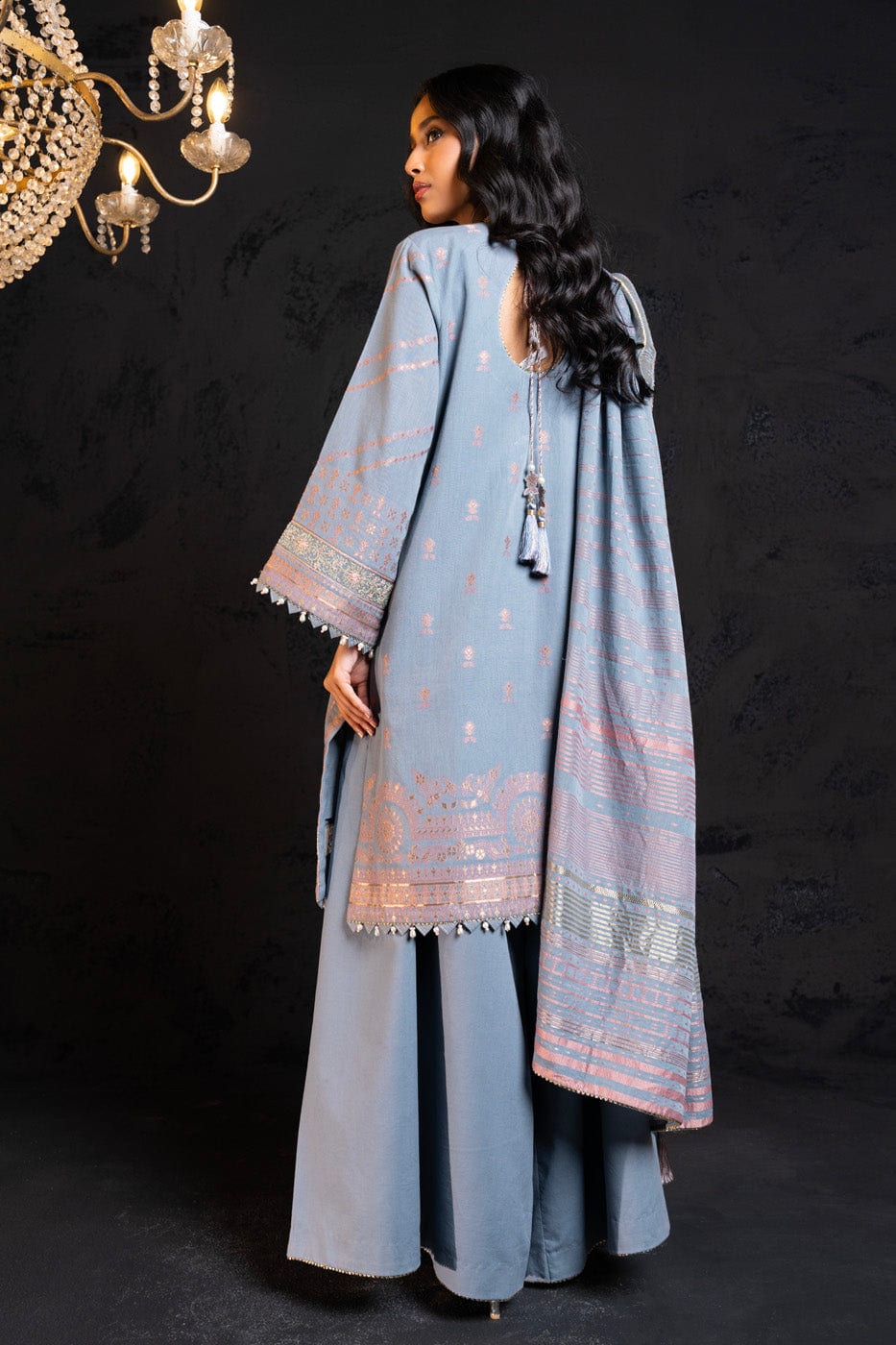 3 Pc Embroidered Jacquard Suit With Jacquard Dupatta | Festive | Al Karam