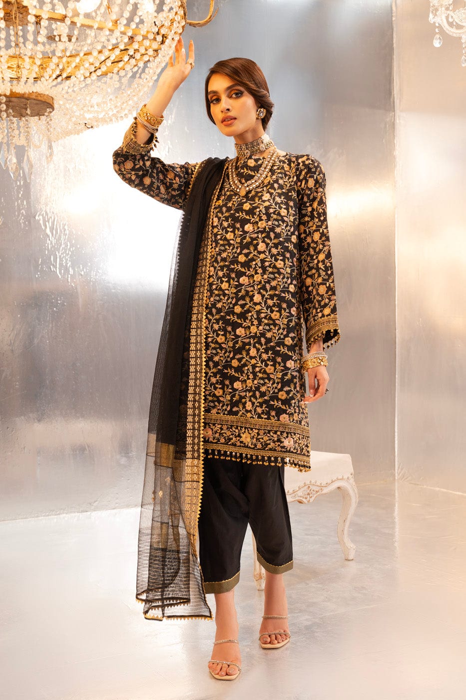 3 Pc Printed Embroidered Doria Shirt With Yarn Dyed Dupatta | Festive | Al Karam