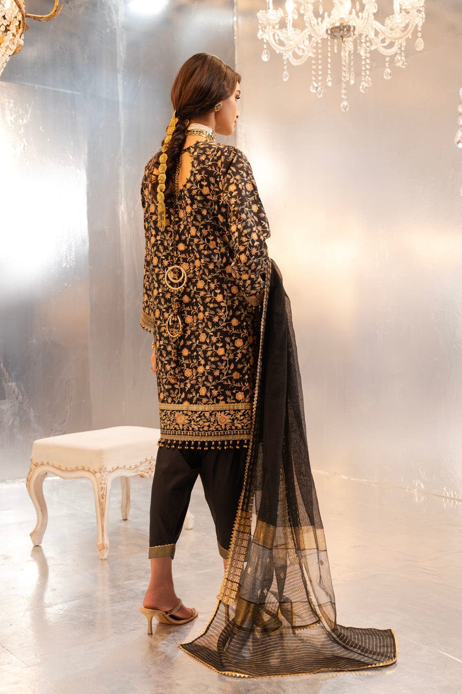 3 Pc Printed Embroidered Doria Shirt With Yarn Dyed Dupatta | Festive | Al Karam