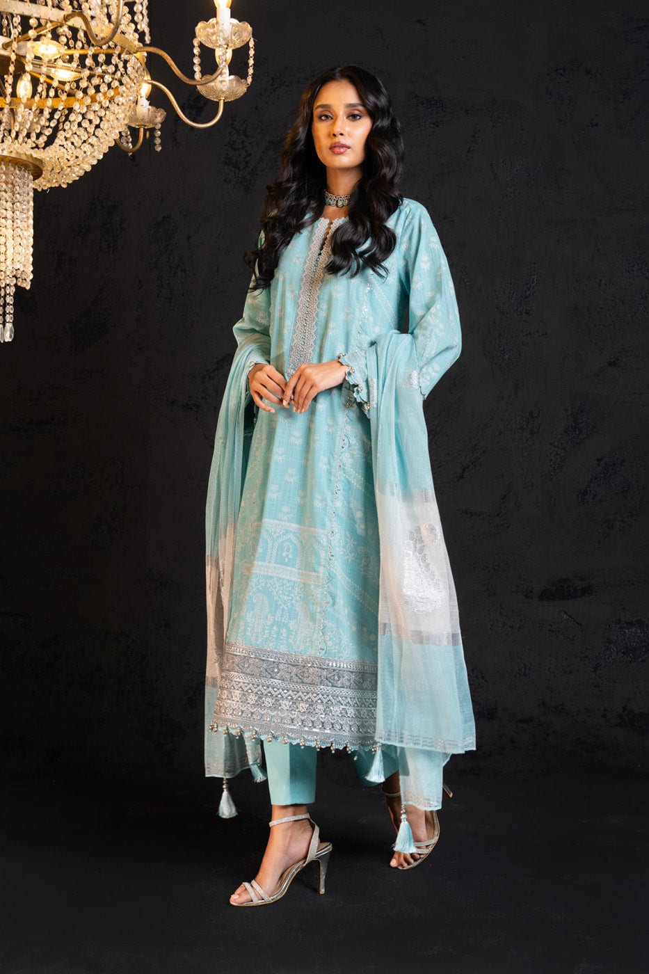 3 Pc Embroidered Two Way Slub Suit With Yarn Dyed Dupatta | Festive | Al Karam