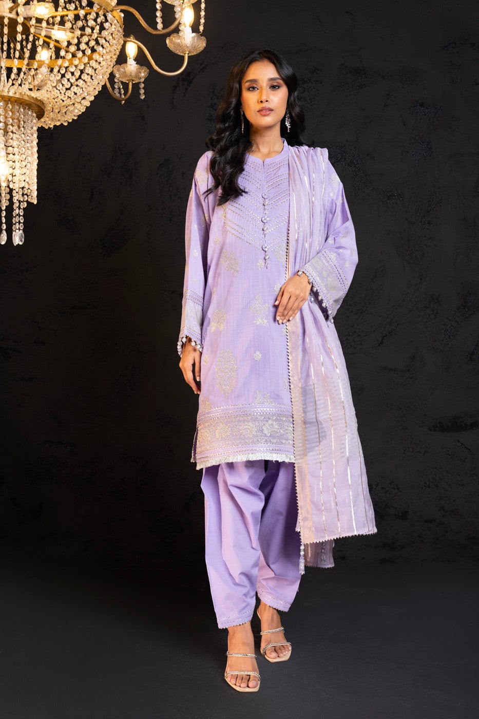 3 Pc Embroidered Two Way Slub Suit With Yarn Dyed Dupatta | Festive | Al Karam