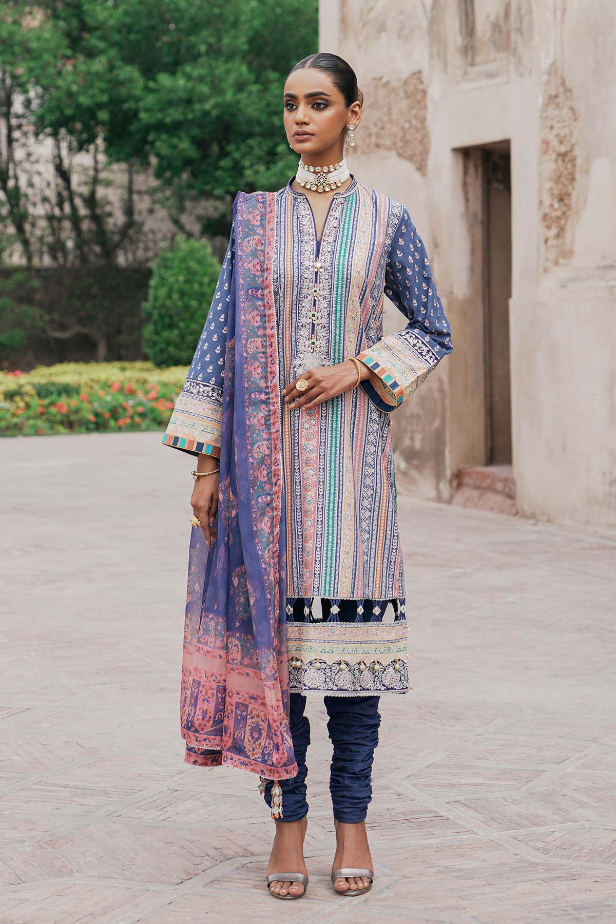 3 Pc Embroidered Lawn Suit With Poly Silk Dupatta | Festive | Al Karam