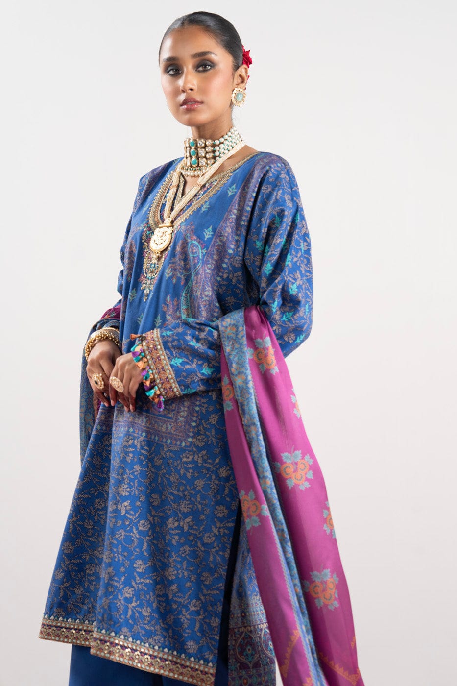 3 Pc Embroidered Thick Cambric Suit With Silk Dupatta | Festive | Al Karam