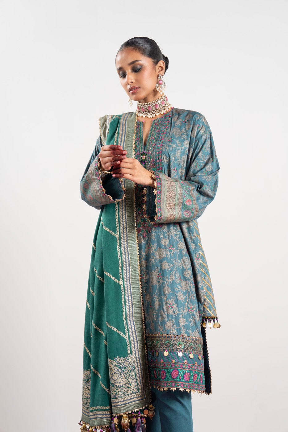 3 Pc Embroidered Viscose Suit With Hearing Bone Dupatta | Festive | Al Karam