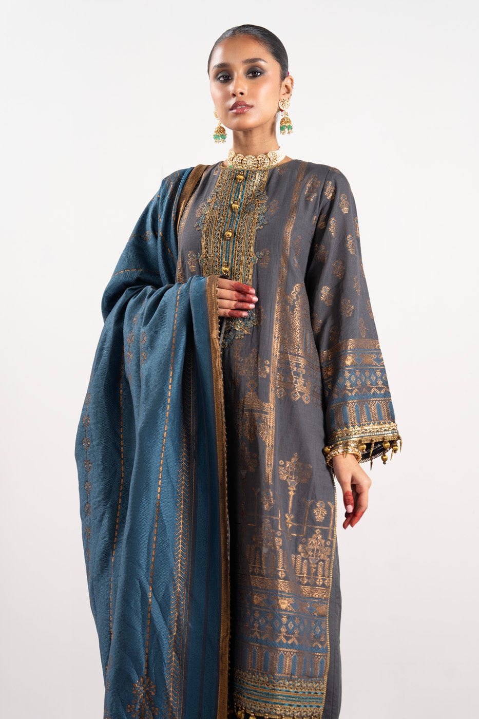 3 Pc Embroidered Jacquard Suit With Jacquard Dupatta | Festive | Al Karam