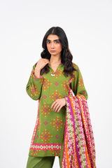 3 Piece Printed Khaddar Suit With Light Khaddar Dupatta | Winter | Al Karam