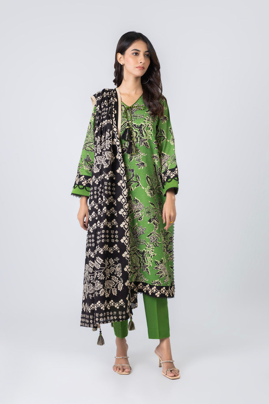 3 Piece Printed Khaddar Suit With Light Khaddar Dupatta | Winter | Al Karam