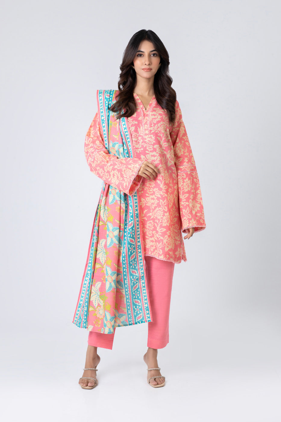 3 Piece Printed Khaddar Suit With Light Khaddar Dupatta | Winter | Al Karam