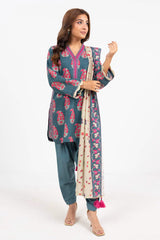 3 Piece Printed Khaddar Suit With Light Khaddar Dupatta | Winter | Al Karam