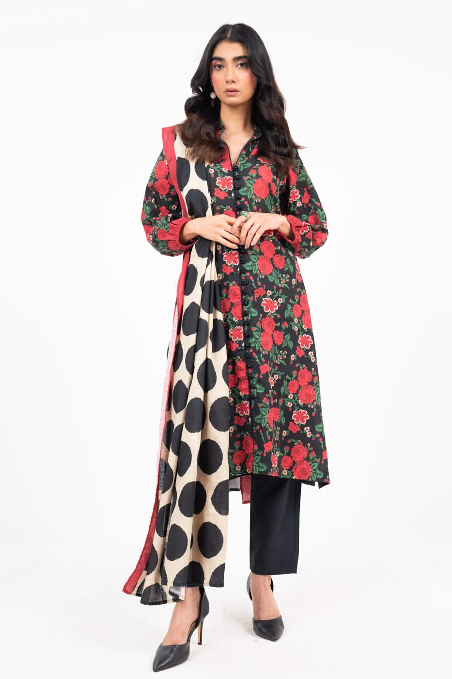 3 Piece Printed Khaddar Suit With Light Khaddar Dupatta | Winter | Al Karam