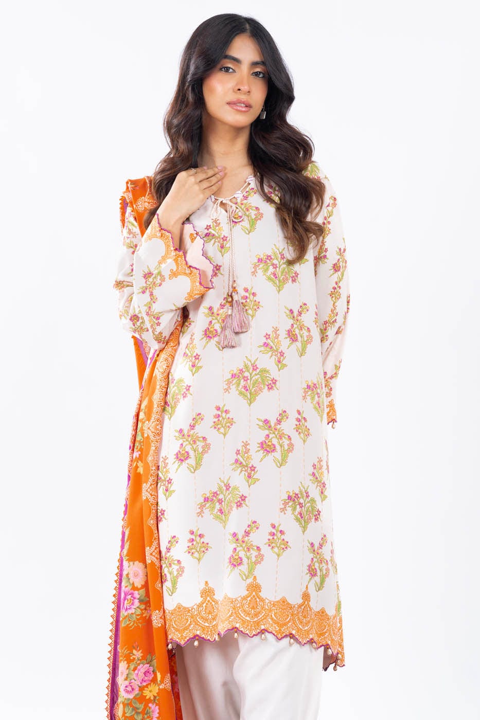 3 Pc Printed Corduroy Suit With Viscose Dupatta | Winter | Al Karam