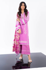 3 Pc Printed Cross Slub Viscose Suit With Herringbone Shawl | Winter | Al Karam