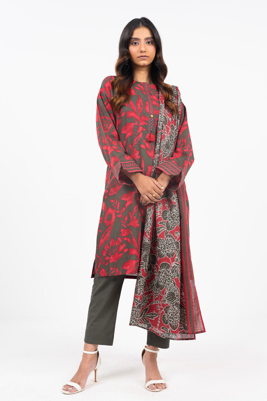 3 Piece Printed Khaddar Suit With Light Khaddar Dupatta | Winter | Al Karam