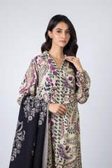 3 Piece Printed Khaddar Suit With Woven Jacquard Shawl | Winter | Al Karam