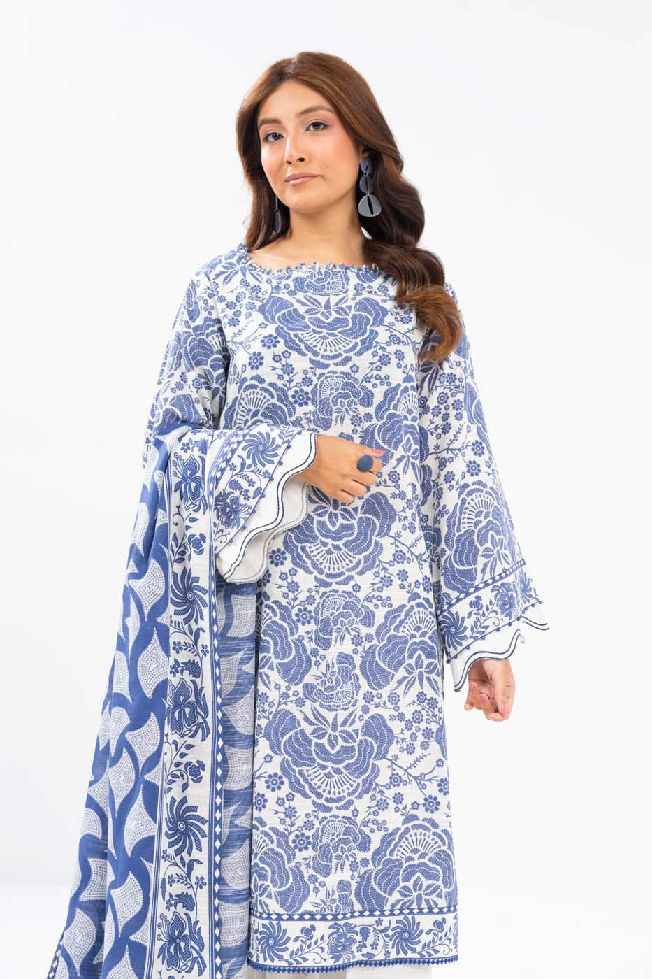 3 Piece Printed Khaddar Suit With Light Khaddar Dupatta | Winter | Al Karam