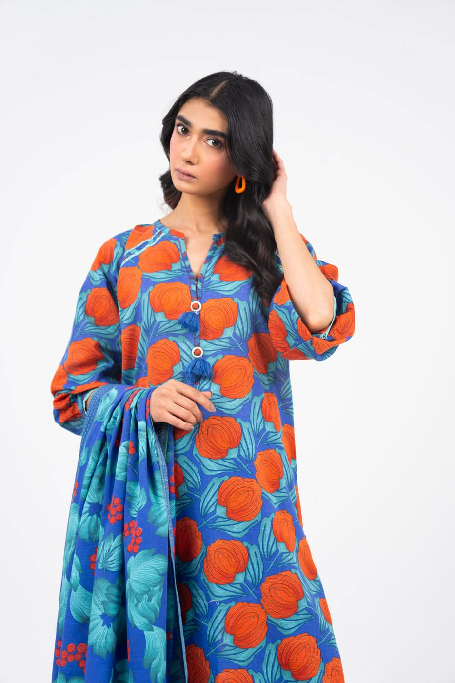 3 Piece Printed Khaddar Suit With Light Khaddar Dupatta | Winter | Al Karam