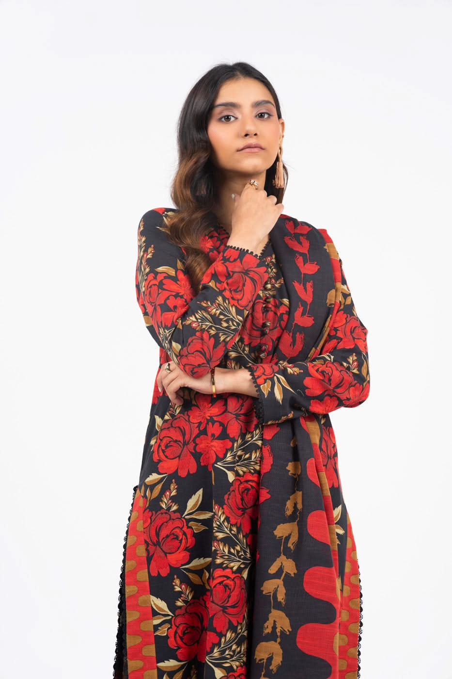 3 Piece Printed Khaddar Suit With Light Khaddar Dupatta | Winter | Al Karam