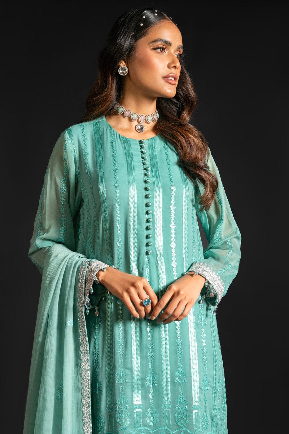 4 Pc Embroidered Chiffon Suit With Chiffon Dupatta | Heavy Formal | Al Karam