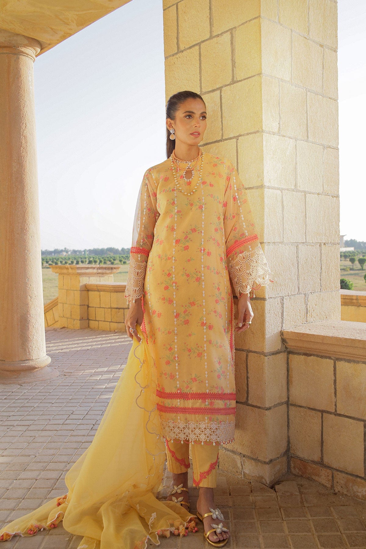 3 Pc Embroidered Organza Suit With Organza Dupatta | Festive | Al Karam