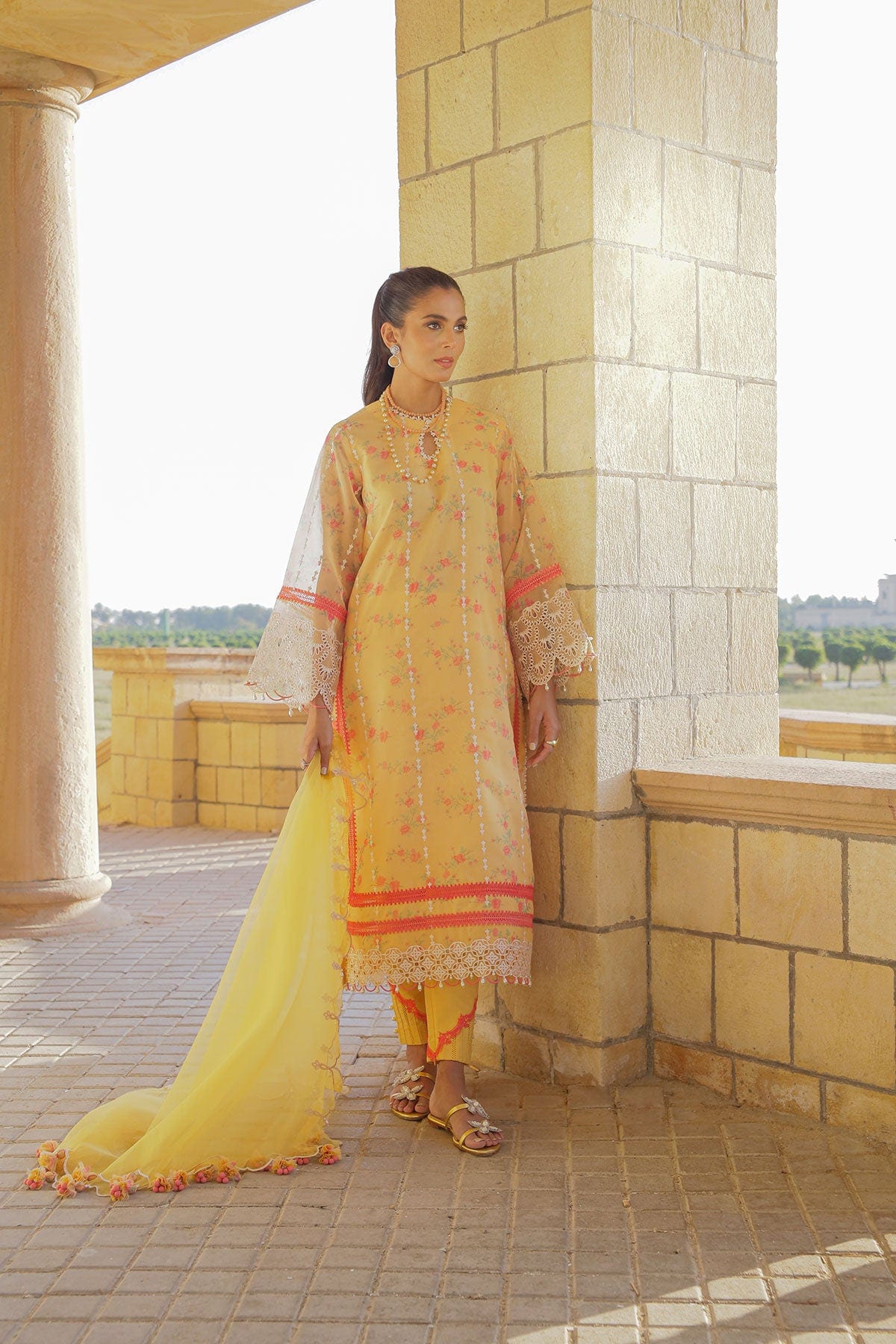 3 Pc Embroidered Organza Suit With Organza Dupatta | Festive | Al Karam