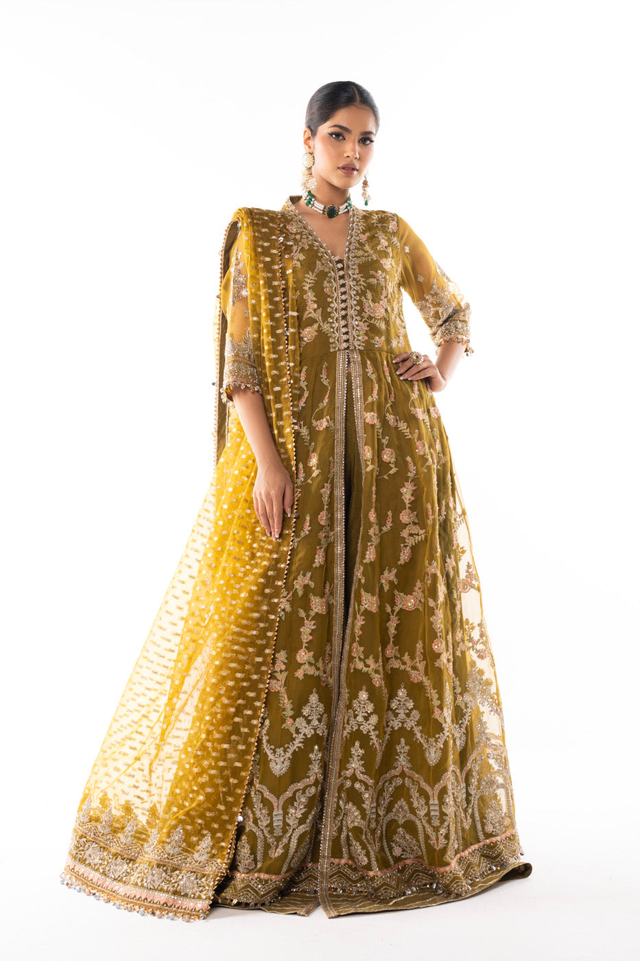 Four Piece Embroidered Organza 6m Suit with Organza Jacquard Dupatta | Heavy Formal | Al Karam