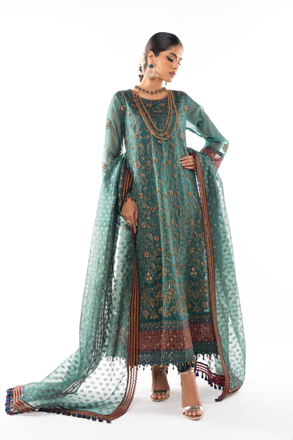 Four Piece Embroidered Two Tone Organza 6m Suit with Organza Jacquard Dupatta | Heavy Formal | Al Karam