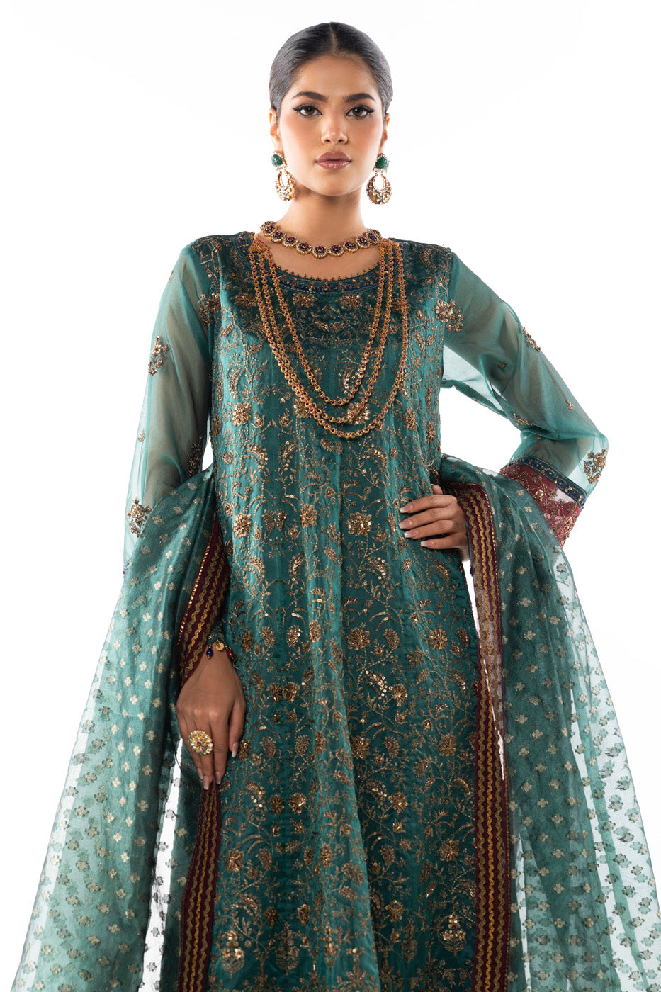 Four Piece Embroidered Two Tone Organza 6m Suit with Organza Jacquard Dupatta | Heavy Formal | Al Karam