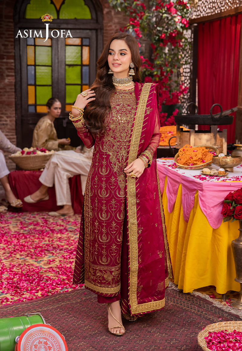 AJEM-23 EMBROIDERED ORGANZA 3 PCS |Asim Jofa