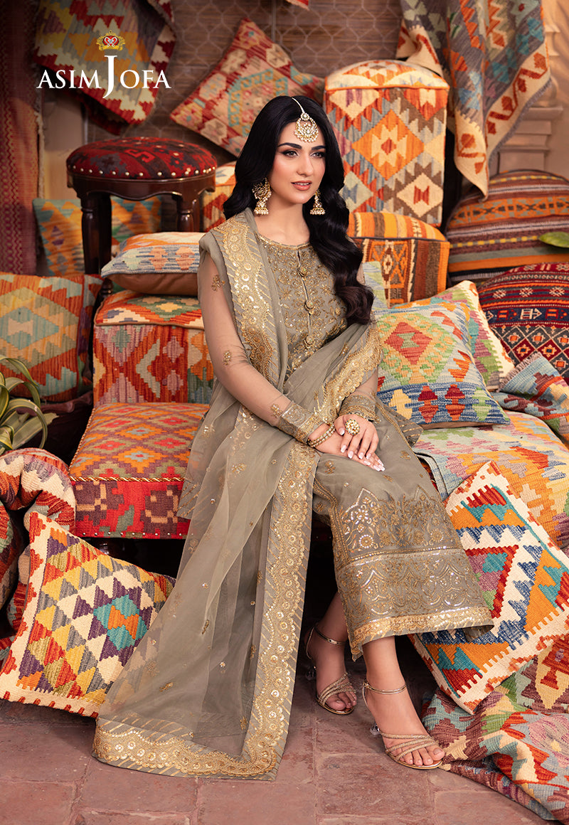 AJEM-17 EMBROIDERED ORGANZA 3 PCS |Asim Jofa