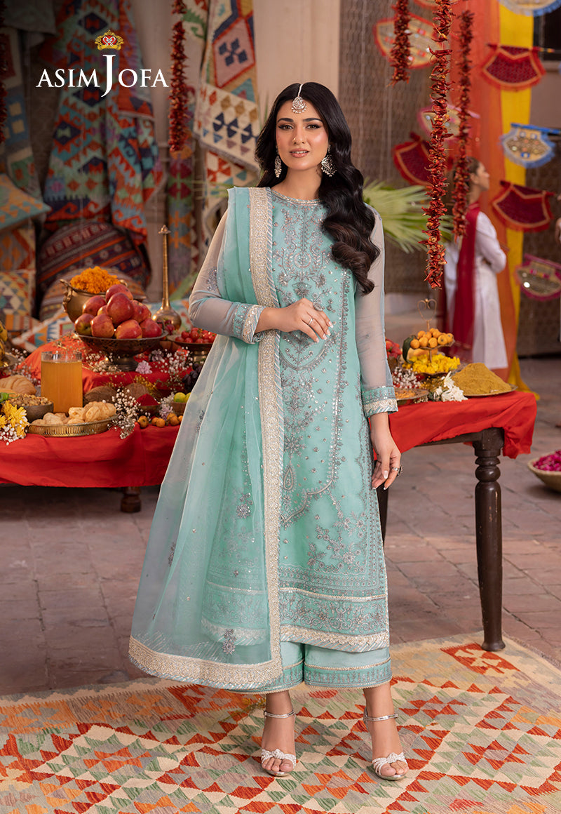 AJEM-21 EMBROIDERED ORGANZA 3 PCS |Asim Jofa