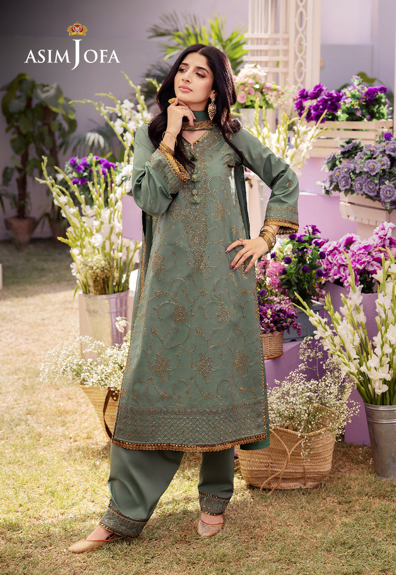 AJCF-15 EMBROIDERED JUMBO SILK 3 PCS | EMBROIDERED | Asim Jofa