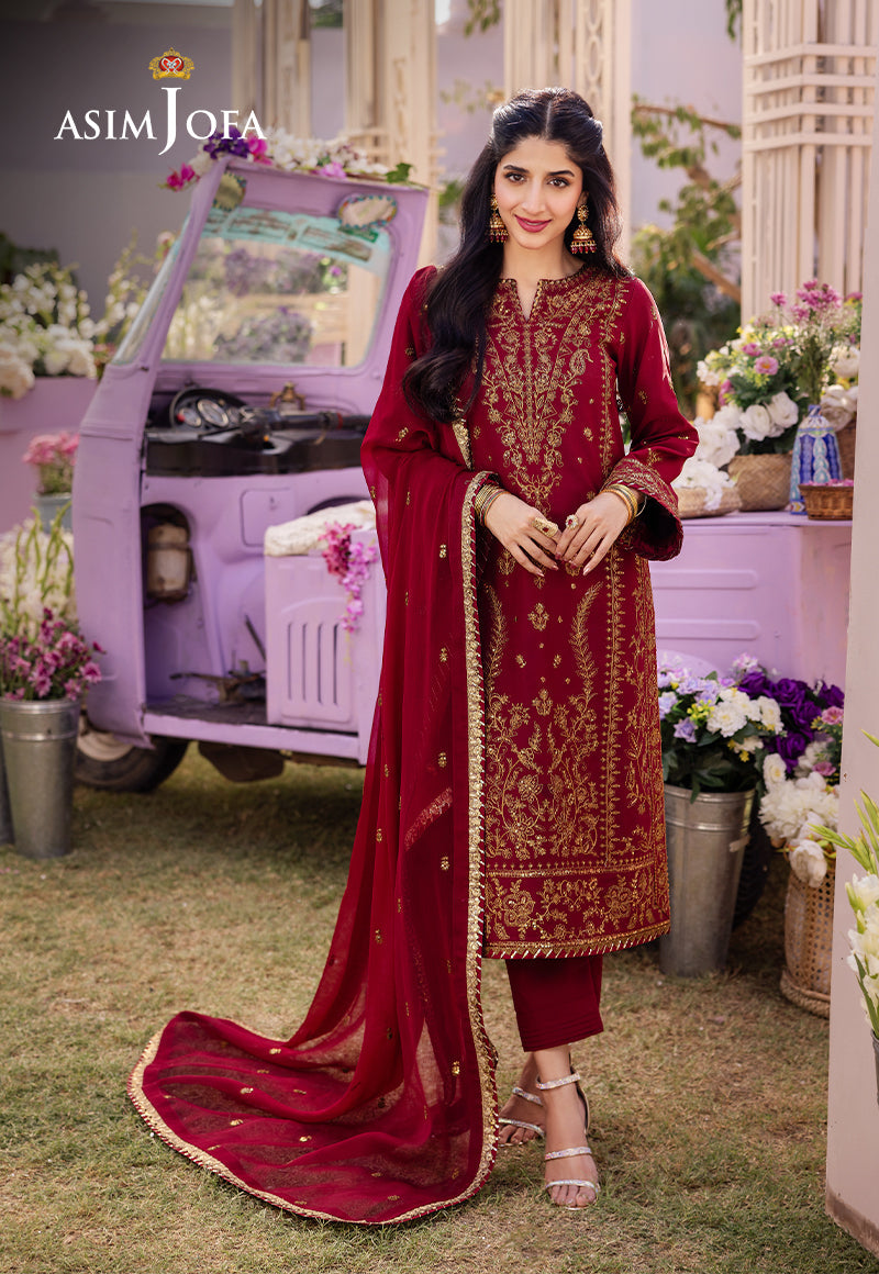 AJCF-28 EMBROIDERED BOSKI SILK 3 PCS | EMBROIDERED | Asim Jofa