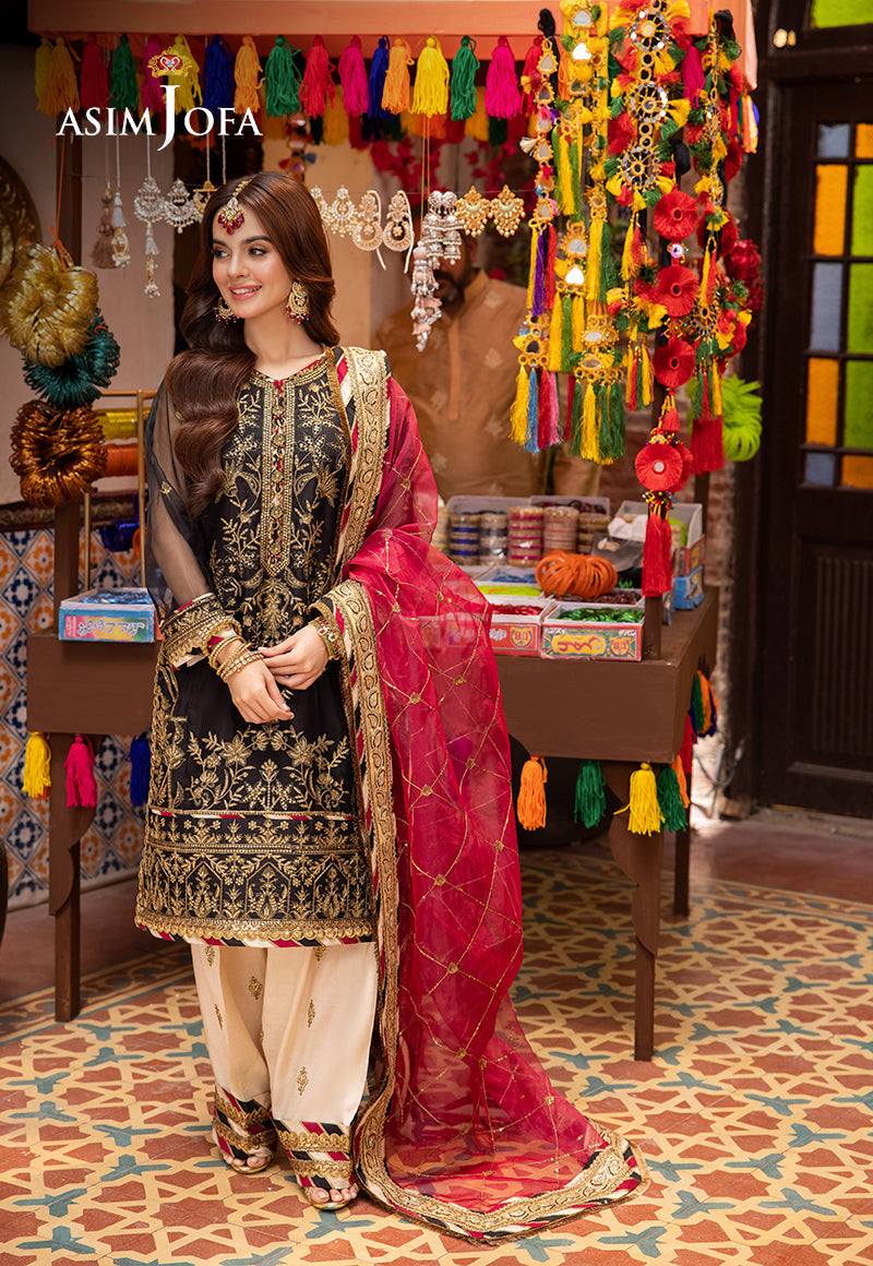 AJEM-14 EMBROIDERED ORGANZA 3 PCS |Asim Jofa