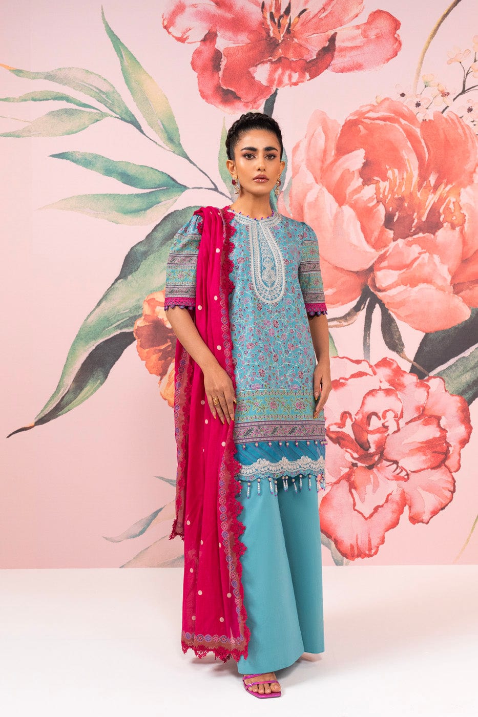 3 Pc Embroidered Two Way Slub Suit With Lawn Dupatta | Festive | Al Karam