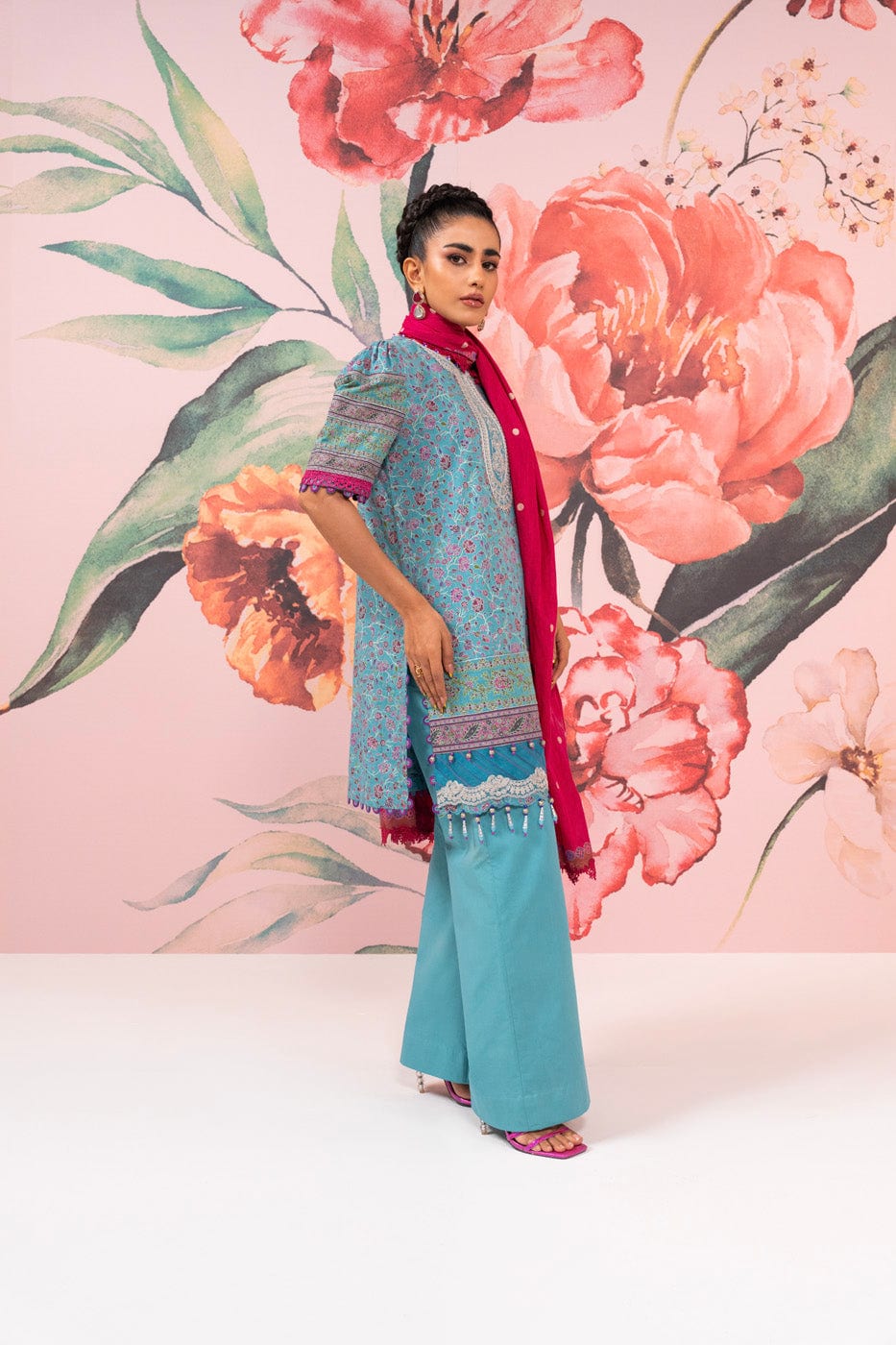 3 Pc Embroidered Two Way Slub Suit With Lawn Dupatta | Festive | Al Karam