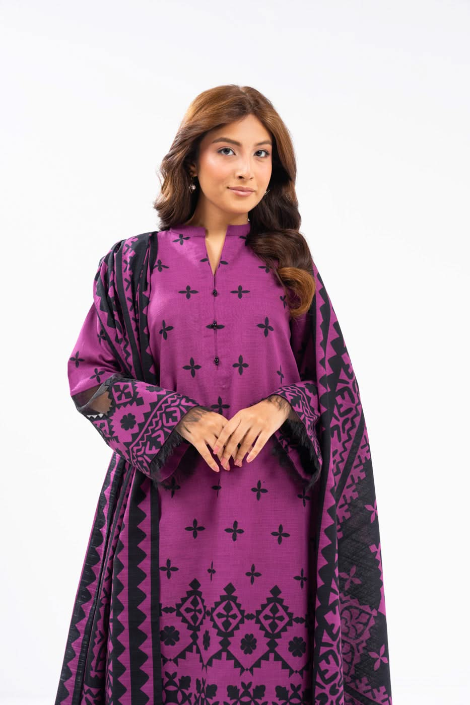 3 Piece Printed Khaddar Suit With Light Khaddar Dupatta | Winter | Al Karam